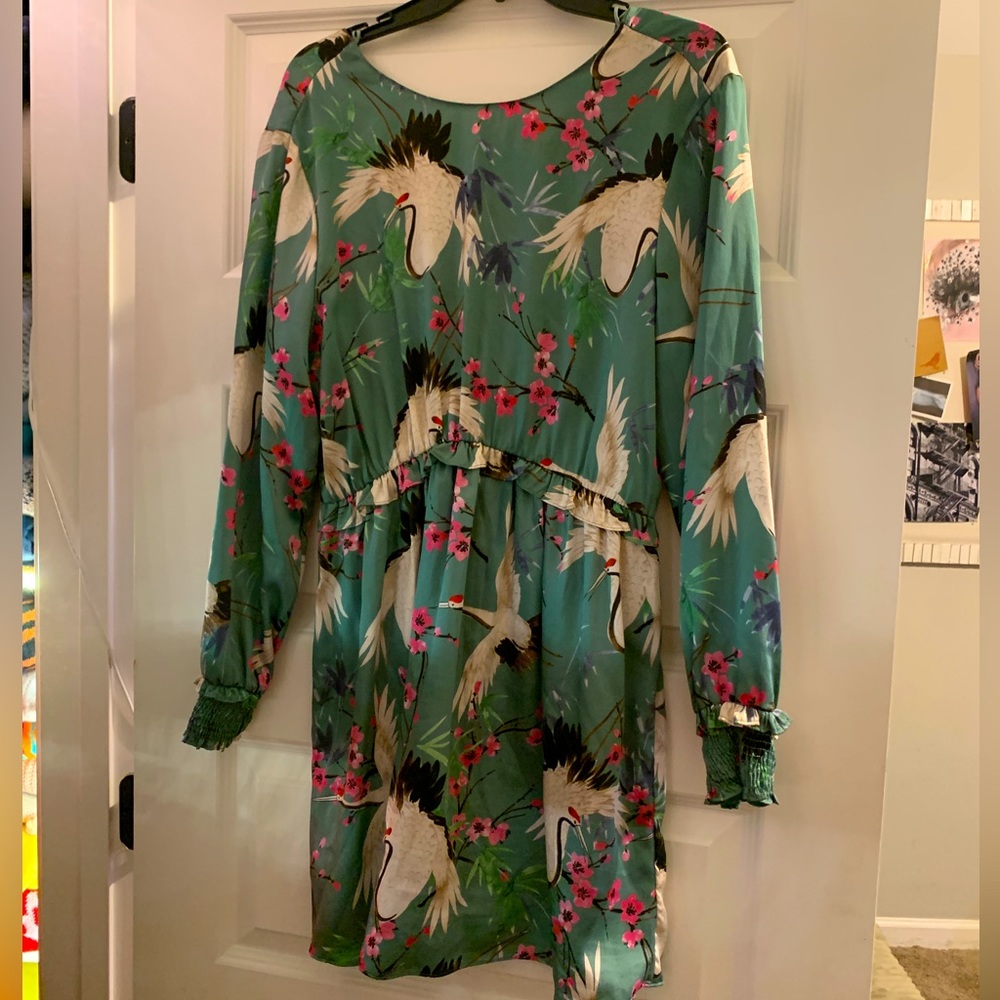 Zara dress green pink flowers l